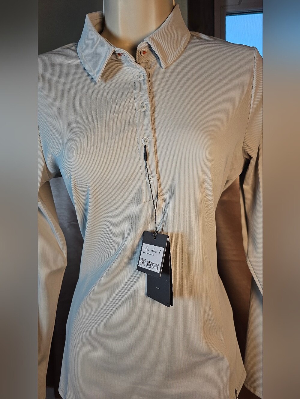 KJUS Celin Long Sleeve Golf Polo Ribbed UPF 50+ Gray Size 38 M NWT